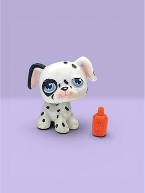 Littlest Pet Shop 2004 #44 Dalmatian Dog LPS with Bottle Accessory.